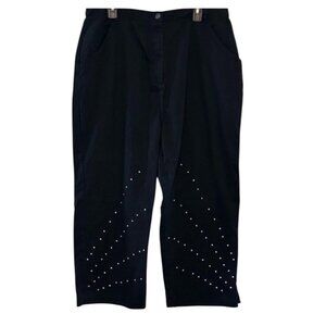Studio West Womens 1X Black Cotton Capri Pants With Studded Design